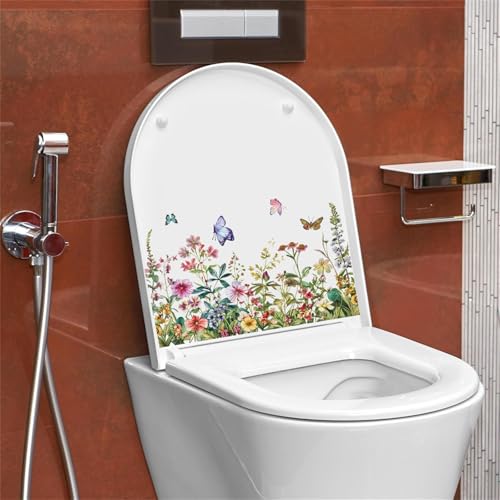 PLIGREAT 2 Stück hängende grüne Pflanzen Blume Toilettensitz Deckel Aufkleber DIY Aquarell Schmetterling Toilettenaufkleber Selbstklebende Aufkleber für Badezimmer Badewannen Toilettenabdeckung Dekor von PLIGREAT