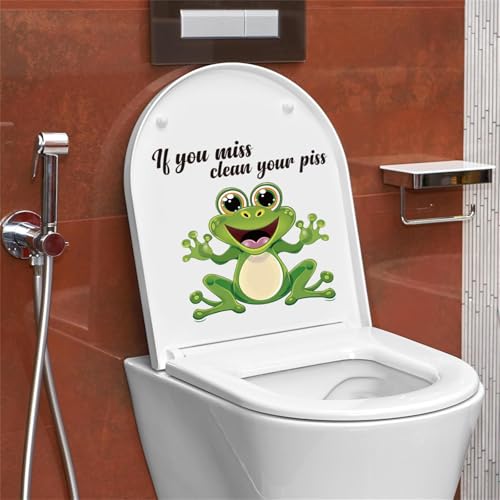 PLIGREAT 2 Stück süßer Frosch WC Tank und Sitz Deckel Aufkleber Cartoon Grün Spaß Frosch Spruch WC Sitz Aufkleber abnehmbare DIY Aufkleber für Badezimmer Dekor selbstklebende Zuhause Wandaufkleber von PLIGREAT