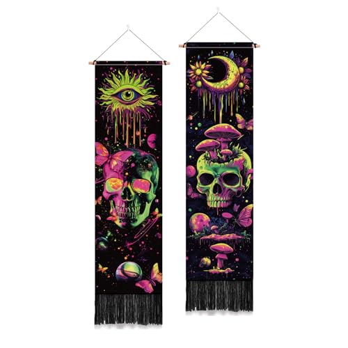 PLIGREAT 2er Pack Sonne und Mond Wandteppich mit Quasten, vertikaler Schädel Kopf Wandbehang ästhetischer Pilz Schmetterling langer schmaler Wandbehang für Schlafzimmer Wohnzimmer Home Art Dekor PLIGREAT 2er Pack Sonne und Mond Wandteppich mit Quasten, vertikaler Schädel Kopf Wandbehang ästhetischer Pilz Schmetterling langer schmaler Wandbehang für Schlafzimmer Wohnzimmer Home Art Dekor von PLIGREAT