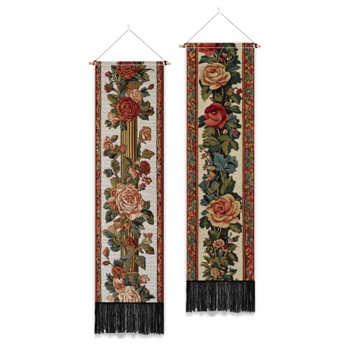 PLIGREAT 2er Pack Vintage Blumen Wandteppich mit Quasten, Rose Rand Weinrebe Ästhetischer Wandbehang Vertikal Zuhause Kunst Wandteppich für Schlafzimmer Wohnzimmer Badezimmer Kunst Dekor PLIGREAT 2er Pack Vintage Blumen Wandteppich mit Quasten, Rose Rand Weinrebe Ästhetischer Wandbehang Vertikal Zuhause Kunst Wandteppich für Schlafzimmer Wohnzimmer Badezimmer Kunst Dekor von PLIGREAT