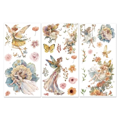 PLIGREAT 3 Blätter Fee Blumenn reiben auf Möbel Transfers Aquarell Blumen reiben auf Aufkleber für Holz Kommoden Kleiderschrank Keramik dekorative alte Möbel Renovierung Transfer Aufkleber von PLIGREAT