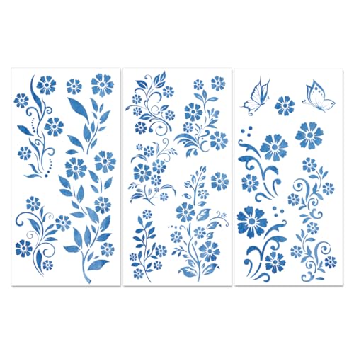 PLIGREAT 3 Blätter Indigo Blau Blumen reiben auf Transfers für Möbel und Kunsthandwerk, Vintage reiben auf Aufkleber Wohnkultur Transfer Aufkleber für Holz Möbel Schrank Garderobentisch DIY Dekor PLIGREAT 3 Blätter Indigo Blau Blumen reiben auf Transfers für Möbel und Kunsthandwerk, Vintage reiben auf Aufkleber Wohnkultur Transfer Aufkleber für Holz Möbel Schrank Garderobentisch DIY Dekor von PLIGREAT