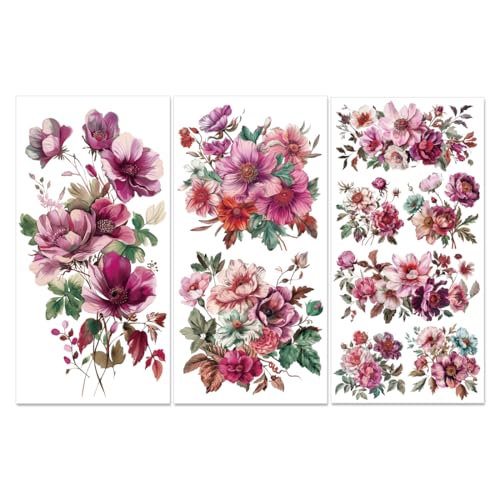 PLIGREAT 3 Blätter Vintage Blumenn reiben auf Transfers für Möbel Aquarell Blumen reiben auf Aufkleber für Holz Kommoden Kleiderschrank Keramik Scrapbooking Handwerk dekorative Transfer Aufkleber von PLIGREAT