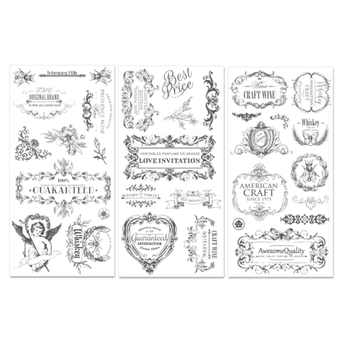 PLIGREAT 3 Blätter Vintage Label reiben auf Transfers für Handwerk und Möbel, reiben auf Transfer Aufkleber Wohnkultur Transferpapier für DIY Holz Möbel Schublade Schrank Tür Tisch Stuhl Dekoration von PLIGREAT