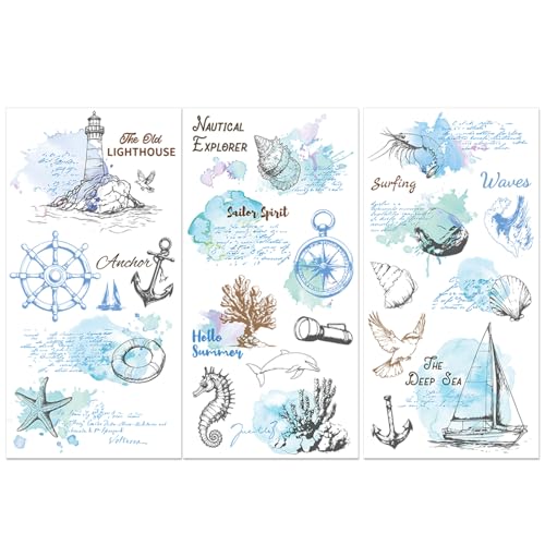 PLIGREAT 3 Blätter nautische Elemente reiben auf Aufkleber für Kunsthandwerk, Aquarell Leuchtturm Segelboot Möbel Transfer Aufkleber UV Transfer Aufkleber für Schublade Schrank Keramik Scrapbook Dekor PLIGREAT 3 Blätter nautische Elemente reiben auf Aufkleber für Kunsthandwerk, Aquarell Leuchtturm Segelboot Möbel Transfer Aufkleber UV Transfer Aufkleber für Schublade Schrank Keramik Scrapbook Dekor von PLIGREAT