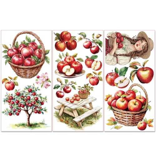 PLIGREAT 3 Blätter reiben auf Transfers für Möbel und Kunsthandwerk Apfelbaum Transfer Aufkleber Aufkleber für DIY Holz Kleiderschrank Schublade Schrank Tür Dekoration von PLIGREAT