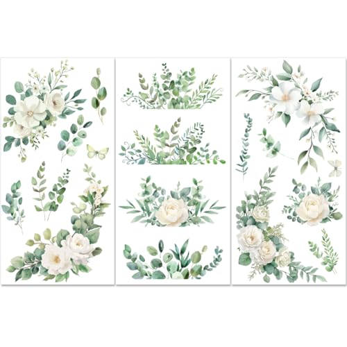 PLIGREAT 3 Blatt Abziehbilder Mit Grünen Blättern Rustikale Ranken Aufkleber Zum Aufreiben Für Möbel Und Kunsthandwerk wasserfeste Pflanzen Blumen Transferaufkleber Für Holzkommoden Möbel PLIGREAT 3 Blatt Abziehbilder Mit Grünen Blättern Rustikale Ranken Aufkleber Zum Aufreiben Für Möbel Und Kunsthandwerk wasserfeste Pflanzen Blumen Transferaufkleber Für Holzkommoden Möbel von PLIGREAT