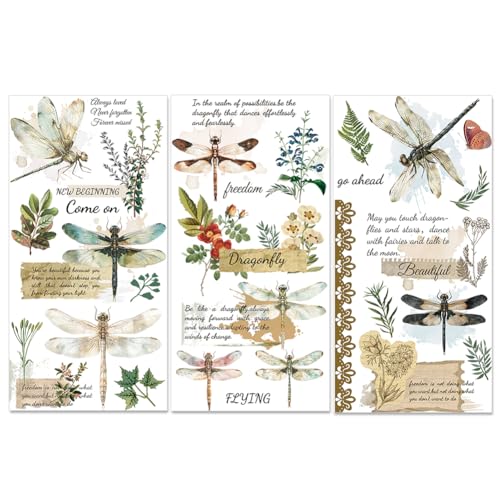 PLIGREAT 3 Blatt Libelle reiben auf Transfers für Kunsthandwerk und Möbel Vintage Thema reiben auf Transfer Aufkleber für DIY Holz Möbel Dekoration Papier Wohnkultur Umschlag Scrapbooking Aufkleber von PLIGREAT