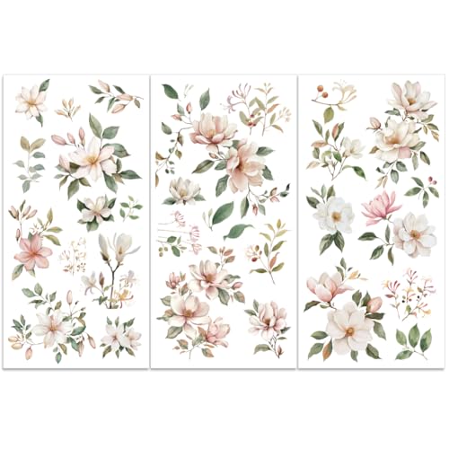 PLIGREAT 3 Blatt Pink Magnolia Rub On Transfers Zum Basteln Vintage Floral Rub On Decals Wasserdichte Möbel Transfer Aufkleber Für Holz Möbel Scrapbooking Home Decor PLIGREAT 3 Blatt Pink Magnolia Rub On Transfers Zum Basteln Vintage Floral Rub On Decals Wasserdichte Möbel Transfer Aufkleber Für Holz Möbel Scrapbooking Home Decor von PLIGREAT
