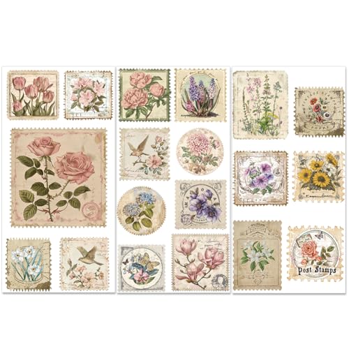 PLIGREAT 3 Blatt Vintage Blumenstempel Reiben auf Transfers für Kunsthandwerk und Möbel Retro Distressed Stempel Reiben auf Abziehbildern für Kommoden Kleiderschrank Alte Möbel Renovierung von PLIGREAT