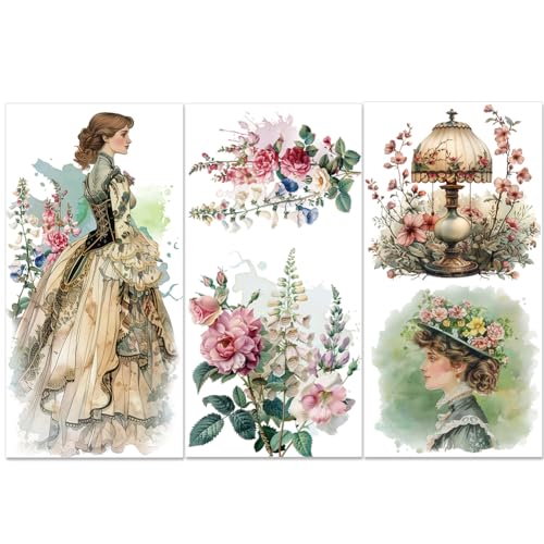 PLIGREAT 3 Blatt Vintage Lady Floral Rub on Transfers für Möbel viktorianischer Stil Antik Blumen Lampe Rub on Aufkleber für Kleiderschrank Schublade Schrank Keramik Kunsthandwerk dekorative Transfer von PLIGREAT