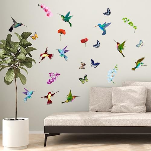 PLIGREAT 36 Stück Bunte Kolibri-Wandtattoo Schmetterlinge Blumen Fensteraufkleber Lebensechte Kolibri-Aufkleber Für Wohnzimmer Schlafzimmer TV-Hintergrund Home Wall Art Decor von PLIGREAT