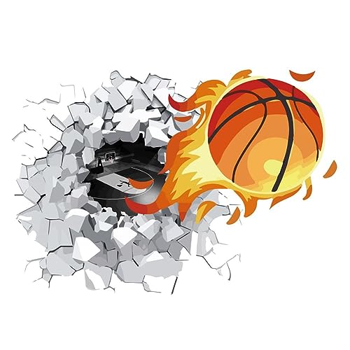PLIGREAT 3D-Basketball-Wandtattoos abziehbare Vinyl-Wandaufkleber mit Rissen für Basketball-Fans Spielzimmer Schlafzimmer Wanddekoration Sporthalle Innenstadion Wandkunstdekor von PLIGREAT