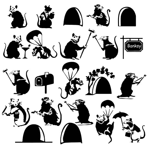 PLIGREAT 22 Stück 3D Mouse Hole Wandtattoos ohne Ränder, lustige schwarze Banksy Style Wandtattoos für Wohnzimmer Spielzimmer Schlafzimmer Wanddekorationen Home Indoor Wall Art Decor von PLIGREAT