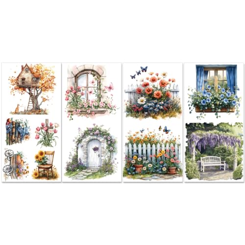 PLIGREAT 4 Blätter Garten Thema Reiben auf Transfers für Möbel Handwerk Aquarell Blumen Transfer Aufkleber Aufkleber Wasserdicht Reiben auf Aufkleber für Holz Schrank Scrapbooking Zuhause Dekorativ von PLIGREAT