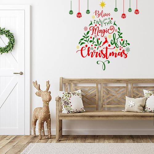 PLIGREAT 54 Stück Weihnachtszitate Wandaufkleber Weihnachtsbaumformen Wandtattoo Für Weihnachtsfeier Schlafzimmer Wohnzimmer Büros Zuhause Wandkunst Dekor Weihnachten Winter Fensteraufkleber von PLIGREAT