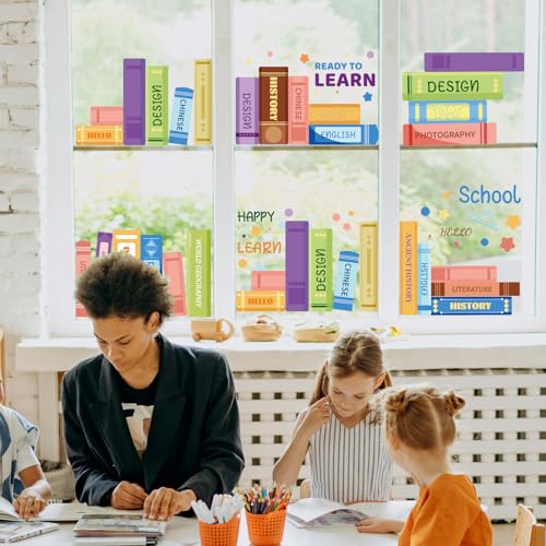 PLIGREAT 6 Blätter Niedliche Buch Fenster Aufkleber Lernen Lesen Ecke Fensterbilder für das Studium Klassenzimmer Home Library Schlafzimmer Fenster Dekoration Glasschiebetür Dekor von PLIGREAT