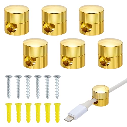 PLIGREAT 6 Stück Gold Kabel Anker, Ladekabel Halter Metalldraht Organizer Kabelmanagement für Pnone Ladegerät Schreibtisch Büro Zuhause Wand Nachttisch von PLIGREAT