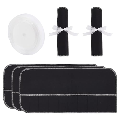 PLIGREAT 6 Stück Silber Aufbewahrungstaschen, Anti Anlaufsilber Schutz Taschen Schwarz Halter für Besteck Besteck Lagerung Organizer Silber Aufbewahrungstuch Gedeck Rolle mit Band für Küchenutensilien von PLIGREAT