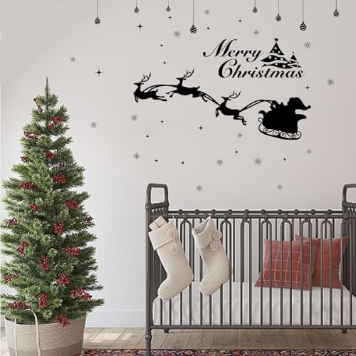 PLIGREAT 63 Pcs Frohe Weihnachten Zitate Wandaufkleber, Santa Rentier Wandtattoo, Aufkleben Große Weihnachten Wanddeko Abnehmbare Fensteraufkleber für Weihnachtsfeier Zuhause Wandkunstdekoration von PLIGREAT