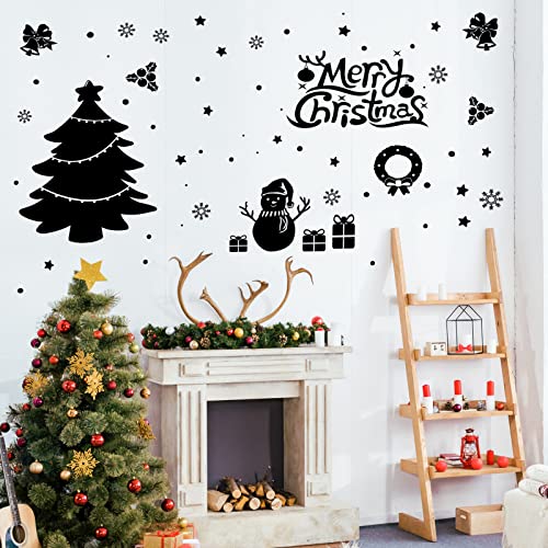 PLIGREAT 68 Pcs Weihnachtsbaum Wandaufkleber, Wandtattoo Zum Abziehen und Aufkleben, Abnehmbare Frohe Weihnachten-Zitate Fensteraufkleber für Weihnachtsfeier Zuhause Wandkunst Dekoration von PLIGREAT