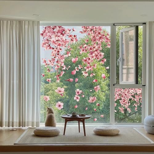 PLIGREAT 9 Blätter Kirschblüte Fensterklammern DIY Spleißen Rosa Blumen Fensteraufkleber Antikollision Selbstklebende Aufkleber für Wohnzimmer Home Fenster Dekor Balkon Store Glastür Dekorativ von PLIGREAT