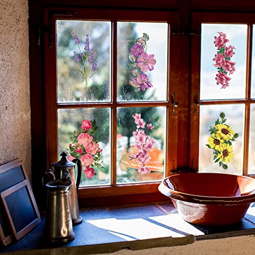 PLIGREAT 9 Blätter Vintage Blumen Fenster Cling Aufkleber Frühling Sommer Floral Fenster Aufkleber Für Home Fenster Glas Display Dekor Party Dekorationen Supplies Anti Kollision Fenster Aufkleber von PLIGREAT