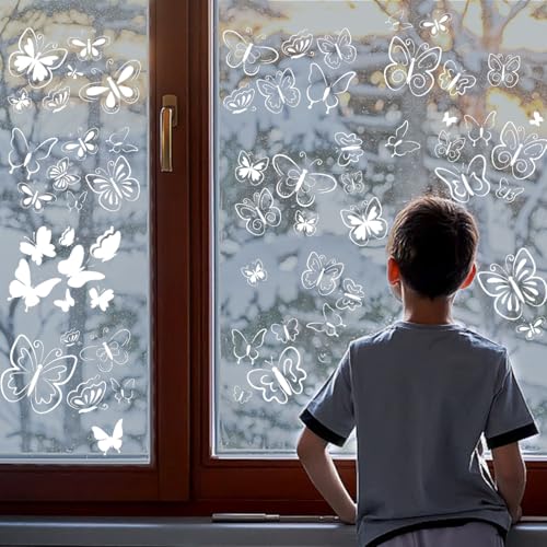 PLIGREAT 9 Blätter Weiße Schmetterlinge Fensterbilder Abnehmbare Statische Fensteraufkleber für Cafe Wohnzimmer Schlafzimmer Fenster Dekor Home Indoor Glas Schiebetür Fenster DIY Dekoration von PLIGREAT