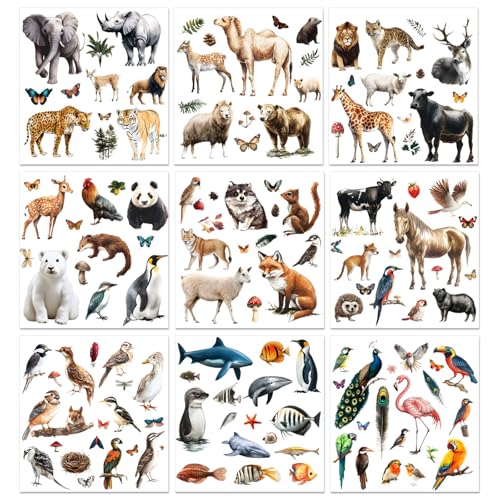 PLIGREAT 9 Blatt Tierwelt Tiere reiben auf Transfer für Kunsthandwerk niedlich Fuchs Vogel Pferd Möbel Transfer Aufkleber Fisch Pfau Löwe reiben auf Aufkleber für Schublade Schrank Scrapbook dekorativ von PLIGREAT