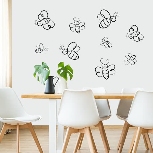 PLIGREAT 9 Stück Schwarze Bienen Wandtattoos für Wohnzimmer Die Kunst der Linie Wandbilder für Schlafzimmer Büro Kühlschränke Zuhause Dekor, DIY Wandaufkleber von PLIGREAT