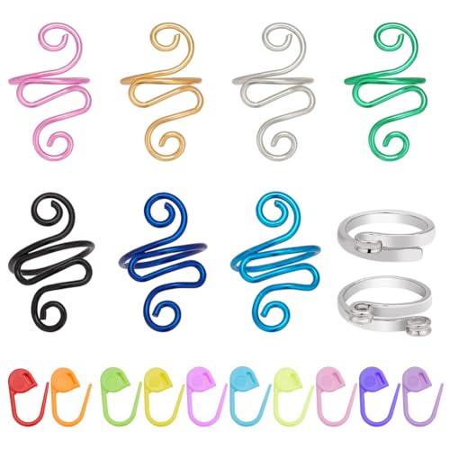 PLIGREAT 9 Stück handgemachte Häkelringe mit 10 farbigen Maschenmarkierern, Verstellbarer Begleiter Strickring Garn Spannung Kontrollring für Fingerhäkelgeschenke und Zubehör für Strickliebhaber PLIGREAT 9 Stück handgemachte Häkelringe mit 10 farbigen Maschenmarkierern, Verstellbarer Begleiter Strickring Garn Spannung Kontrollring für Fingerhäkelgeschenke und Zubehör für Strickliebhaber von PLIGREAT