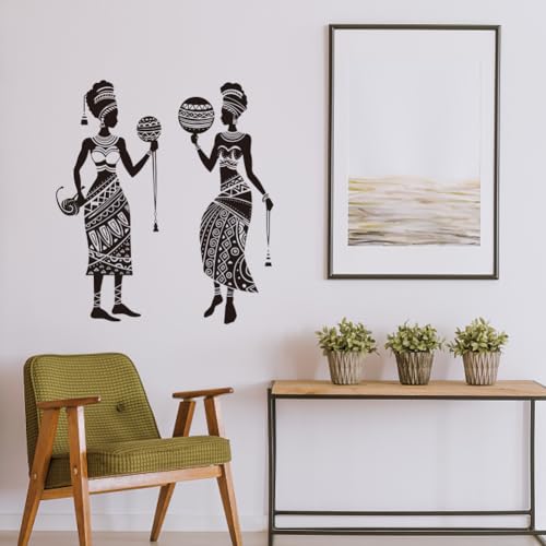 PLIGREAT Afrikanische Stammesfrau Wandtattoo Nationale Kunst Wandaufkleber für Schlafzimmer Wohnzimmer Büro Heimdekoration Große Größe Peel and Stick Wandaufkleber Modernes Design Wandbild von PLIGREAT