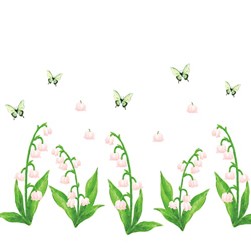 PLIGREAT Aquarell Grüne Pflanzen Wandtattoo, Rosa Blumen Schmetterling Wandbilder Abnehmbare Vinyl Wandaufkleber Für Wohnzimmer Schlafzimmer Esszimmer Flur Fenster Dekoration von PLIGREAT