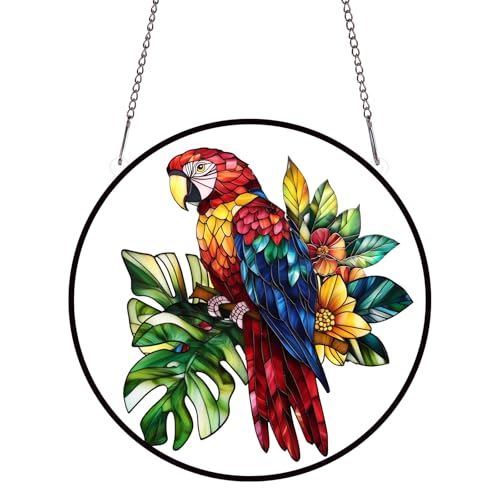 PLIGREAT Bunte Acryl Fenster Hängen Papagei Sonnenfänger Terrasse Garten Panel Hängendes Ornament für Wohnzimmer Schlafzimmer Fenster Dekoration Zuhause Wand Kunst Dekor Gedenkgeschenke von PLIGREAT