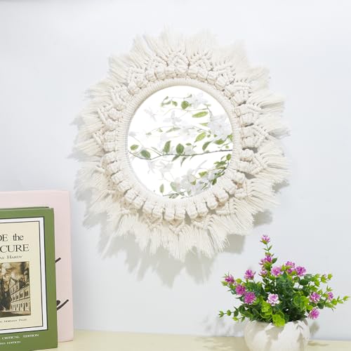 PLIGREAT DIY Makramee Spiegel Kit Weiß Boho Stil Makramee Hängender Spiegel für Schlafzimmer Wohnzimmer Wohnung Wandbehang Dekor Handgemachtes Handwerk für Anfänger Handgemachtes Kordelknoten Kit von PLIGREAT