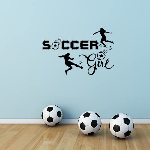 PLIGREAT Fußball Mädchen Wandtattoo, Fußball-Aufkleber, Fußball-Vinyl-Wandaufkleber Für Mädchen Für Zuhause, Schlafzimmer, Spielzimmer, Wohnzimmer, Fenster, Türdekoration von PLIGREAT