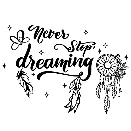 PLIGREAT Inspirierende Zitate Wandtattoo Never Stop Dreaming Murals Stickers Dreamcatcher Fein geschnitzte Wandabziehbilder für Schlafzimmer Wohnzimmer Kinderzimmer Motivational Lettering Art Stickers von PLIGREAT