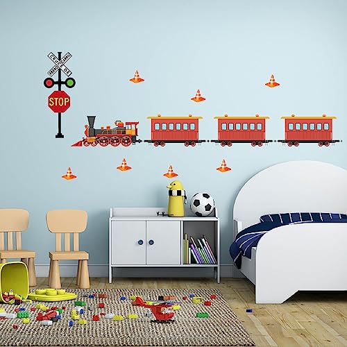 PLIGREAT Roter Zug Verkehrsschild Wandtattoos Abnehmbarer Vinyl-Wandaufkleber Für Kinderzimmer Spielzimmer Wohnzimmer Schlafzimmer Fenster Wanddekoration Zuhause Innenbereich Wandkunst-Dekor von PLIGREAT