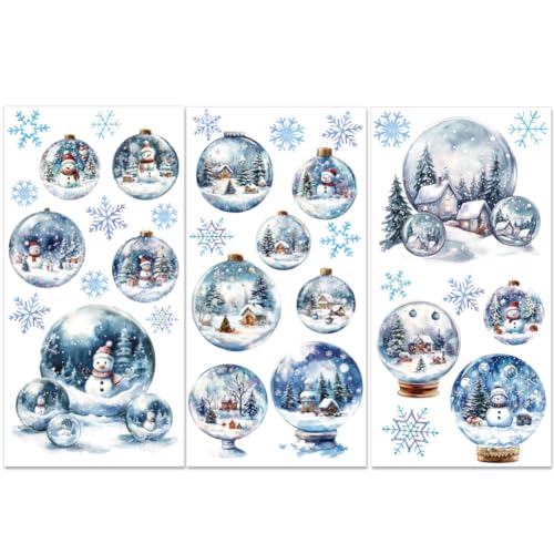 PLIGREAT Schneeflocke Kristallkugel Reiben auf Transfers für Kunsthandwerk Fantastische Winter Weihnachtsszene Reiben auf Abziehbildern für Möbel Umschlag Scrapbook Dekorative UV Transfer Aufkleber von PLIGREAT