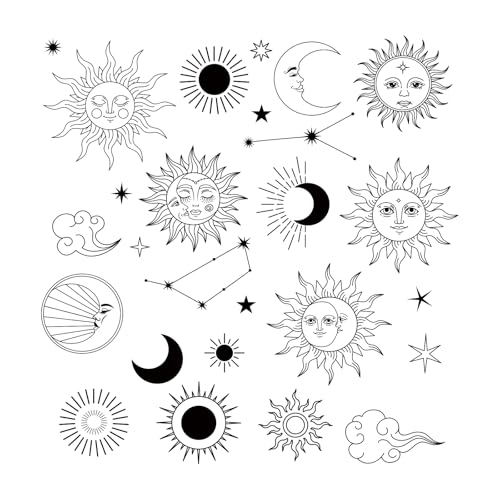 PLIGREAT Sonne Halbmond Stern Wolken Wandaufkleber, wasserdichte abnehmbare Vinyl Peel und Stick Wandtattoos für Schlafzimmer Wohnzimmer Boho ethnische Wanddekoration von PLIGREAT
