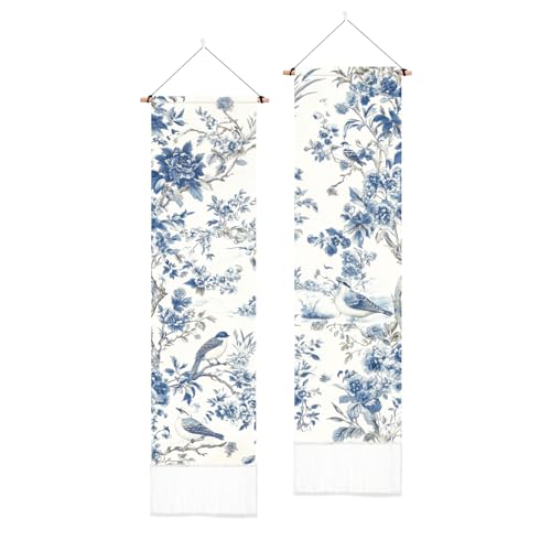 PLIGREAT Wandteppich mit blauen Blumen und Vögeln, ästhetischer chinesischer Stil, Wandteppich mit Quasten, lang, schmal, Wandbehang für Schlafzimmer, Wohnzimmer, Heimdekoration, 132 x 33 cm, 2 Stück PLIGREAT Wandteppich mit blauen Blumen und Vögeln, ästhetischer chinesischer Stil, Wandteppich mit Quasten, lang, schmal, Wandbehang für Schlafzimmer, Wohnzimmer, Heimdekoration, 132 x 33 cm, 2 Stück von PLIGREAT