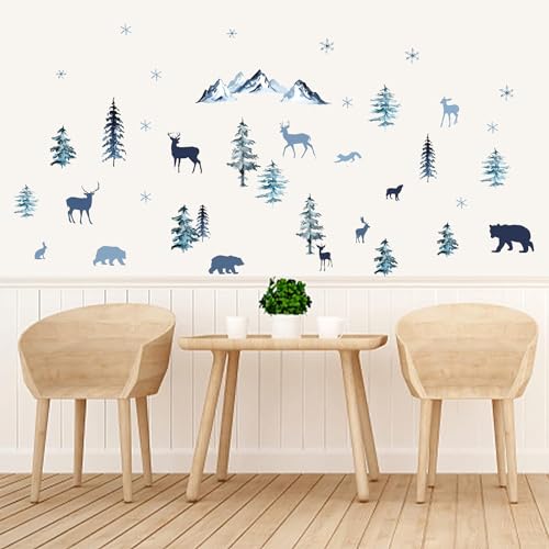 PLIGREAT Winter Schneeflocken Waldtier Silhouetten Wandtattoos Abnehmbarer Vinyl Wandaufkleber Für Wohnzimmer Schlafzimmer Wanddekoration Zuhause Innenbereich Wandkunst-Dekor von PLIGREAT