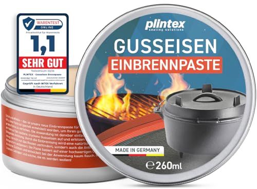 PLINTEX® [260ml] Einbrennpaste mit Traubenkern-Öl für Dutch Oven, Grillrost, Gusseisen Pflege, Zubehör | Pflegepaste für Patina gegen Anhaften & Rost von PLINTEX