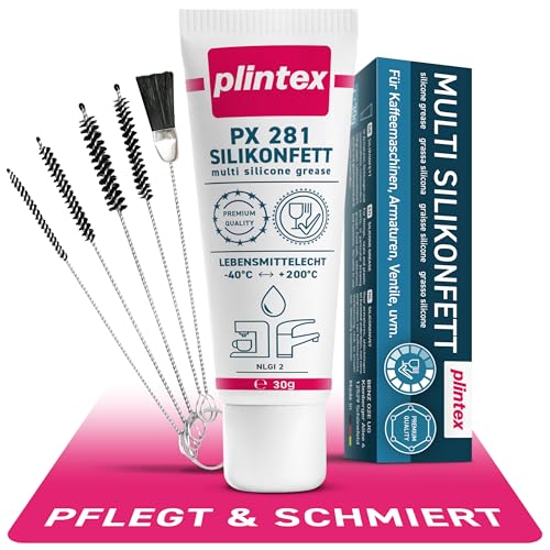 PLINTEX® Silikonfett für Kaffeevollautomaten 30g lebensmittelecht inkl. Reinigungsset - Schmierfett für Brühgruppe, Armaturen, Dichtungen & O-Ringe - Silikon Armaturenfett, Kaffeemaschine Fett von PLINTEX