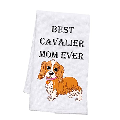 PLITI Cavalier King Charles Spaniel Geschenke Hundeliebhaber Geschenk Hund Mutter Küchentuch Best Cavalier Mom Ever Geschirrtuch (Cavalier Mom TWU) von PLITI