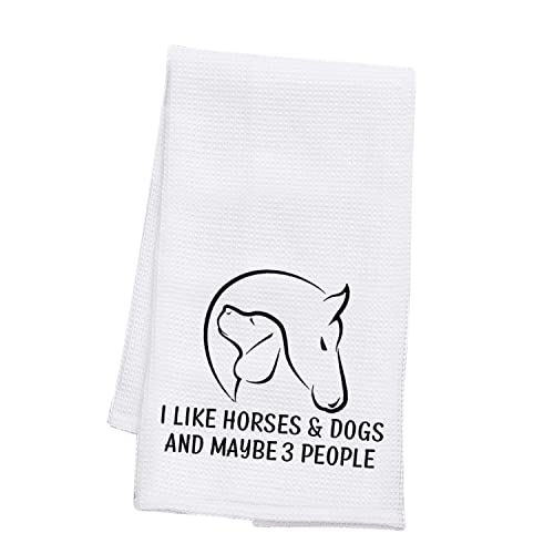 PLITI Geschenk für Hundeliebhaber, Pferde-Küchenhandtuch mit Aufschrift "I Like Horses & Dogs And Maybe" für 3 Personen, Pferde-Liebhaber, Cowgirl, Hund, Mutter, Geschenk (wie Pferde, Hunde) von PLITI