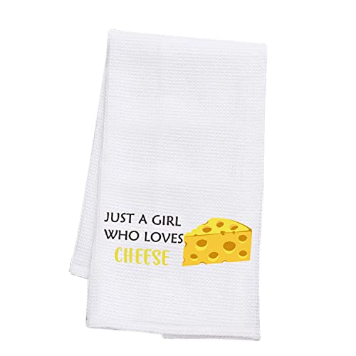 PLITI Lustiges Käsegeschenk "Just A Girl Who Loves Cheese" Küchentuch für Käseliebhaber, Geschenke, Käsefans, Geschenk, Lebensmittelliebhaber, Geschenk (Mädchen-Liebhaber, Käse-TWU) von PLITI