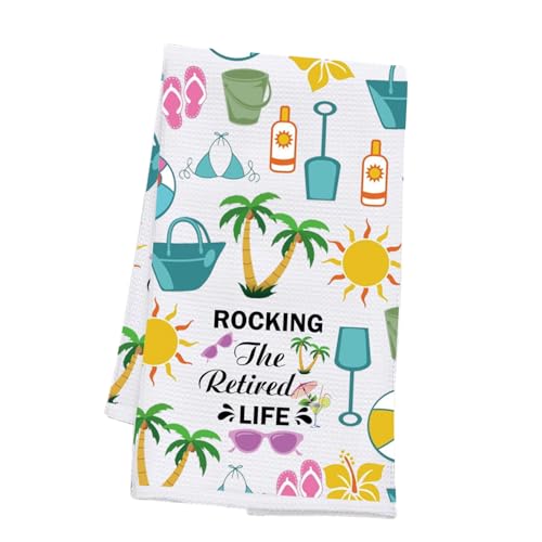 PLITI Lustiges Küchentuch zum Ruhestand, Motiv: Rocking The Retired Life Geschirrtuch, Strandliebhaber, Geschenk für Kollegen, Freunde (Retired Life TWU) von PLITI