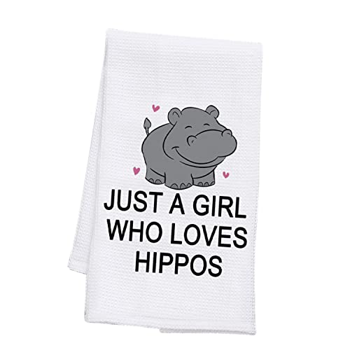 PLITI Nilpferd-Küchentuch, Nilpferd, Geschenk, Nilpferd, Geschenk für Liebhaber, Geschenk "Just A Girl Who Loves Hippos", Geschenk für Mädchen, Liebhaber, Nilpferd, TWU) von PLITI