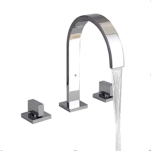 3-Loch-Waschtischarmatur, Doppelgriff, Wasserfall-Wasserhähne für Badezimmer, heiße und kalte Messing-Badezimmerarmaturen, Chrom Stabilize von PLJKIHED